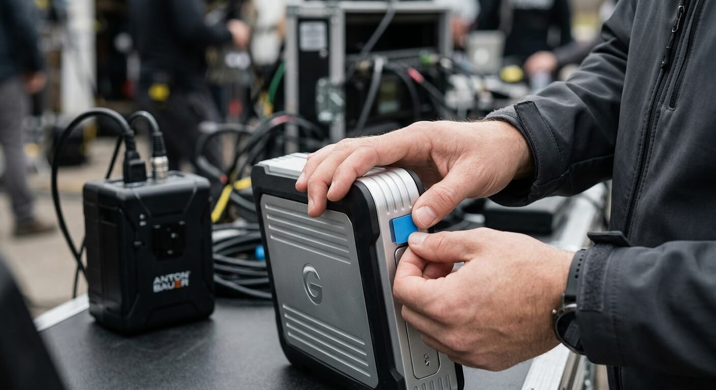 プロのカメラ機材を調整する手